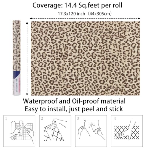 Leopard Print Wallpaper,Cheetah Peel and Stick Contact Paper 17"X120" - color: Leopard Print, size: 17" x 120"