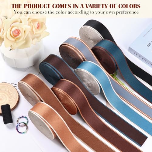 Webbing 1.5 Inch- 6 Yards Polyester 1.5 Webbing Strap Dark Brown Blue for Bags-Cotton Webbing 1.5 Inch for Purse Straps Ribbon 1 1/2 inch (Dark Brown Blue) - color: Dark Brown-Blue Edge-6 Yards