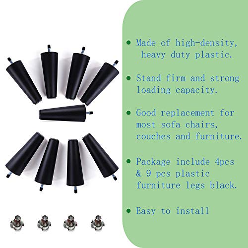 Greaton, 5” Square Plastic Legs, Great and Sturdy Replacement for Sofas, Chairs and Tables, Set of 9 - size: Plastic Set of 9