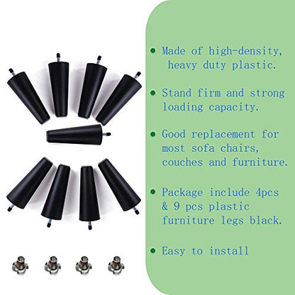 Greaton, 5” Square Plastic Legs, Great and Sturdy Replacement for Sofas, Chairs and Tables, Set of 9 - size: Plastic Set of 9