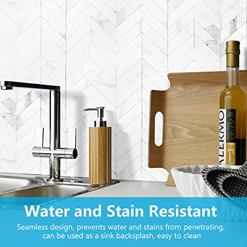 STICKGOO Herringbone Tile Peel and Stick Backsplash for Kitchen&Bathroom - color: White Marble