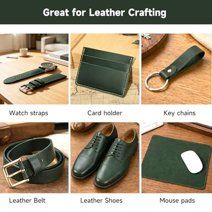 12''X24'' Genuine Leather Sheets - Tooling Leather Fabric Pieces for Crafts, Full Grain Leather Hide Material(Green, 2mm Thick) (Green, 12"X24") - color: Green