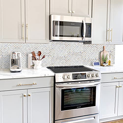 Peel and Stick Mother of Pearl Shell Backsplash Tiles, White & Natural - color: White + Natural