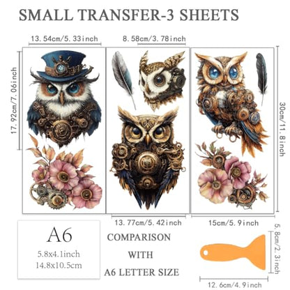OLYCRAFT 3pcs/Set Mechanical Rub on Transfers for Furniture and Crafts 6x12 Inch Steampunk Owl Furniture Decals Furniture Transfer Stickers with 1pc Scraper for Wood Furniture Decor Scrapbooking - style: Cat