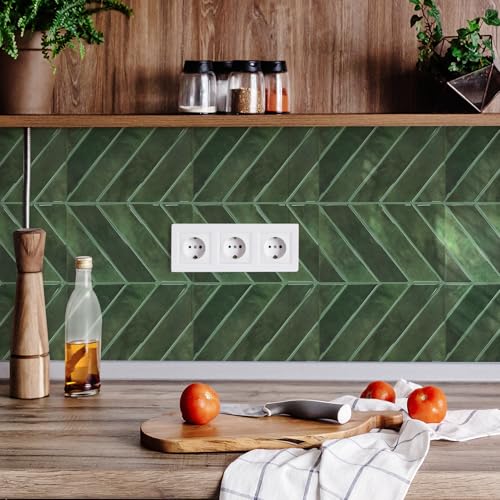 STICKGOO Herringbone Peel and Stick Backsplash, Green, 10 Sheets - color: Green, size: Pack of 10