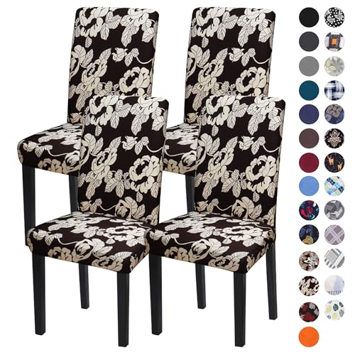 Sufdari Dining Chair Covers,Kitchen Chair Cover,Parsons Chair Slipcover,Spandex Chair Protectors for Dining Room Stretch Chairs Cover Set of 4 -Beige Floral - color: Beige Floral, size: 4 Pack