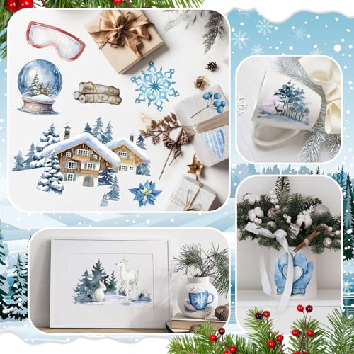 16 Sheets Winter Rub on Transfers for Crafts Snow Style Scrapbook Stickers Rub on Decals for DIY Wood Furniture Fabric Journal Dairy Envelope Crafts, 5.9 x 5.9 Inch - style: Stylish Style