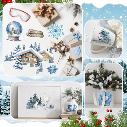 16 Sheets Winter Rub on Transfers for Crafts Snow Style Scrapbook Stickers Rub on Decals for DIY Wood Furniture Fabric Journal Dairy Envelope Crafts, 5.9 x 5.9 Inch - style: Stylish Style