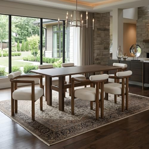 Dining Chair Set with 71 Inch Table, Walnut and Beige - color: Beige,dark Brown,walnut-a