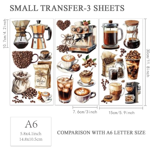 OLYCRAFT 3pcs/Set Coffee Rub on Transfers for Furniture and Crafts 6x12 inch Coffee Beans Furniture Decals Teapots Coffee Maker Transfer Stickers Rub on Decals for Wood Furniture Home Decoration - style: Coffee