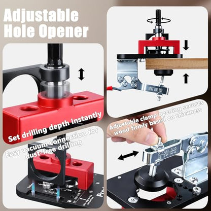 Preciva All-Metal Concealed Hinge Jig with No-Measure Depth Stop, 35mm Cabinet Hardware Jig | Integrated Dust Port & Quick Clamp, Zero-Dust Installation of Blum/Salice/Grass Hinges