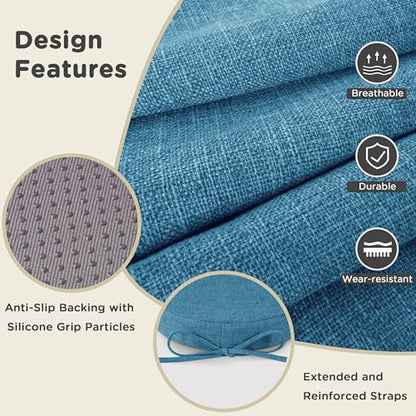 AddGrace Round Bar Stool Cushions with Ties Set of 2 12" Blue - color: Blue