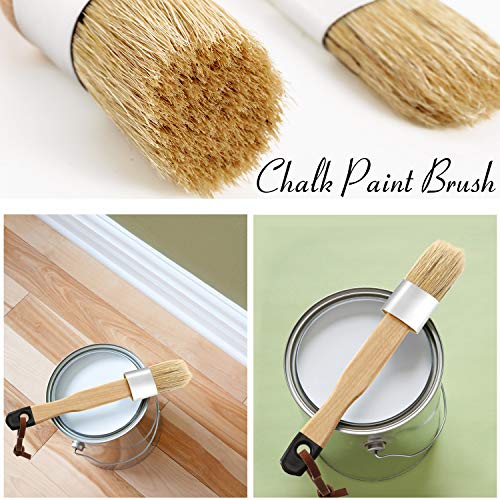 Boao 3 Pcs Chalk Paint Brushes Oval Chalk Paint Wax Bristle for Furniture Stencils Home Decor, Including Flat Pointed and Round Brushes