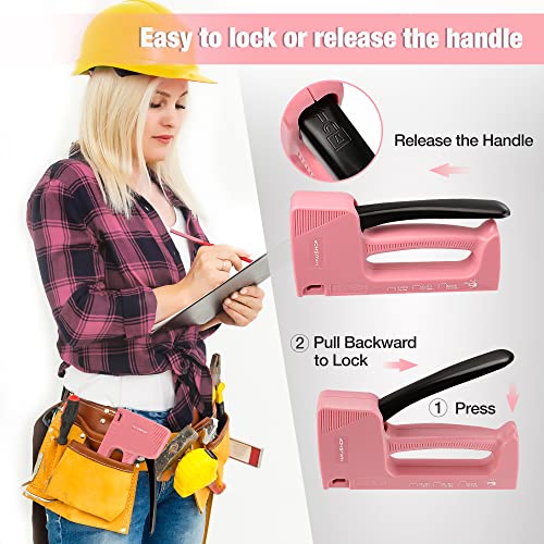 HAUSHOF Light Duty Staple Gun with 800-Count JT21 Staples & Stapler Remover - color: Pink
