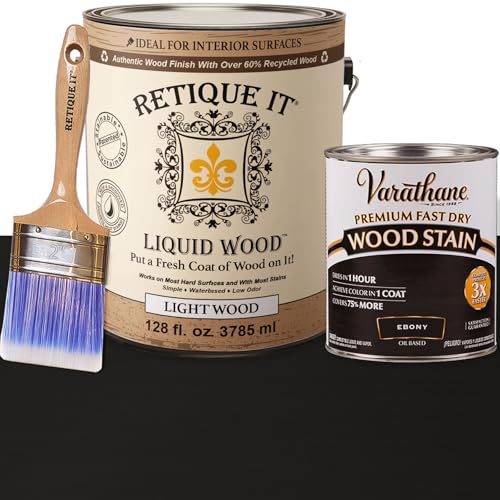 Retique It Liquid Wood - Gallon Light Wood with Ebony Stain - Stainable Wood Fiber Paint - Put a fresh coat of wood on it (128oz LW, Ebony) - color: 10 Ebony, size: 128 Fl Oz (Pack of 1)