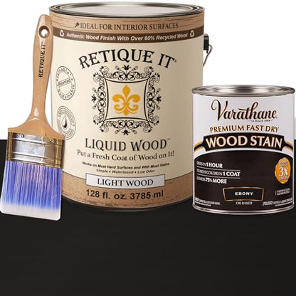 Retique It Liquid Wood - Gallon Light Wood with Ebony Stain - Stainable Wood Fiber Paint - Put a fresh coat of wood on it (128oz LW, Ebony) - color: 10 Ebony, size: 128 Fl Oz (Pack of 1)