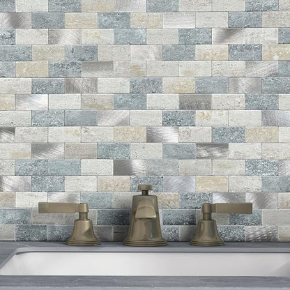 Peel and Stick Backsplash Stone Tiles Blue Gray 5pcs - color: Blue Green Gray, size: 5sheets