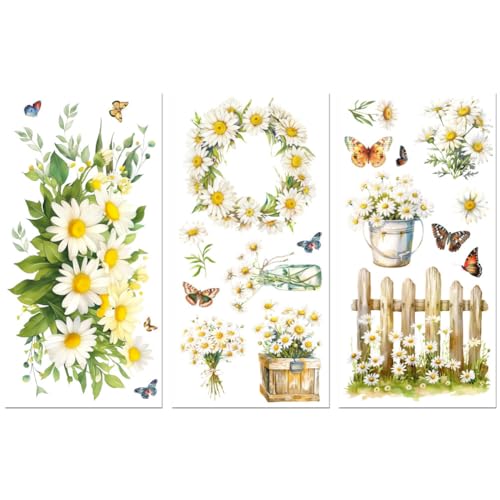 Peacoblue Daisy Butterfly Rub On Transfers for Furniture Craft 6"x12" - style: Daisy and Butterflies