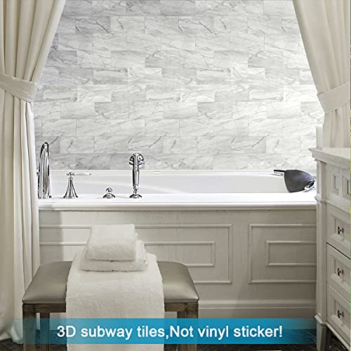 BeNice Peel and Stick Tile Backsplash Bathroom Gray White 23pcs - color: Gray White Line