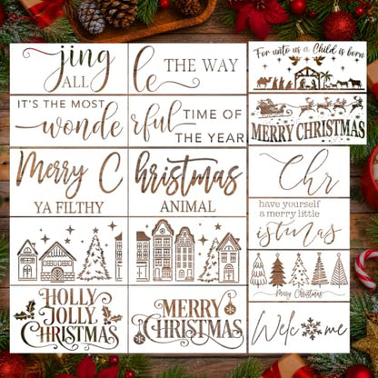AFRITEE Christmas Stencils for Door Mats Reusable Painting Templates - style: Doormat