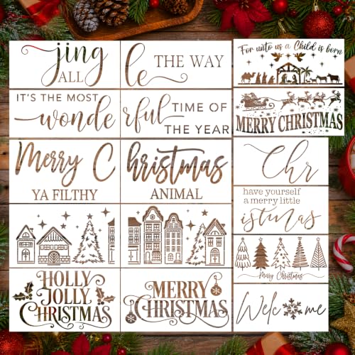 AFRITEE Christmas Stencils for Door Mats Reusable Painting Templates - style: Doormat
