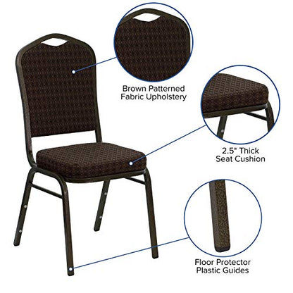 EMMA + OLIVER Brown Crown Back Stacking Banquet Chair - color: Brown Patterned Fabric/Gold Vein Frame