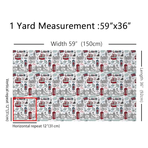 Feelyou London Cartoon Landmarks Fabric by The Yard 1 Yard Soft - color: Multi 011, size: 1 Yard