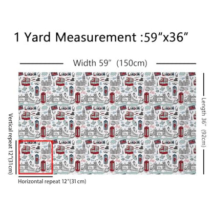 Feelyou London Cartoon Landmarks Fabric by The Yard 1 Yard Soft - color: Multi 011, size: 1 Yard
