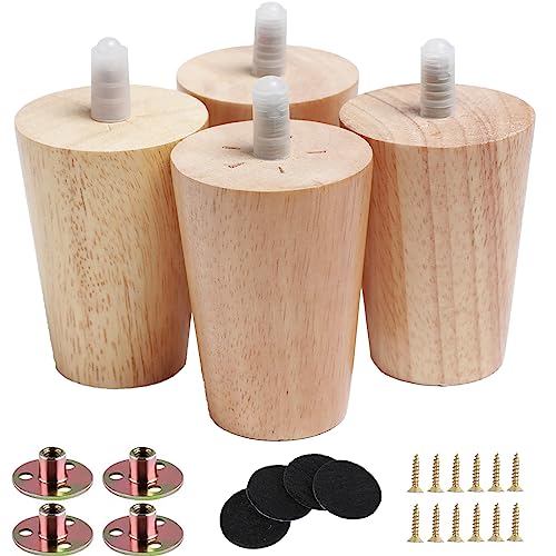 5" Round Solid Wood Furniture Leg Set of 4 Mid-Century Modern Sofa Couch Bed Coffee Chair Desk Straight Feet Legs with Pre-Drilled 5/16(M8) Inch Bolt& Screws& Rubber Pads… - color: 4sets, size: 5”