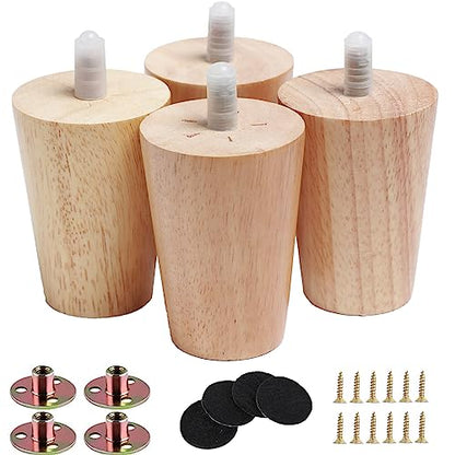 5" Round Solid Wood Furniture Leg Set of 4 Mid-Century Modern Sofa Couch Bed Coffee Chair Desk Straight Feet Legs with Pre-Drilled 5/16(M8) Inch Bolt& Screws& Rubber Pads… - color: 4sets, size: 5”
