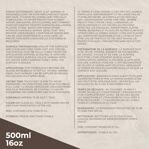 Saman Waterbased Dead Flat Varnish SAM-801 – Protects Decorative Surfaces (500 ml – 16 oz) - size: 1 Pint