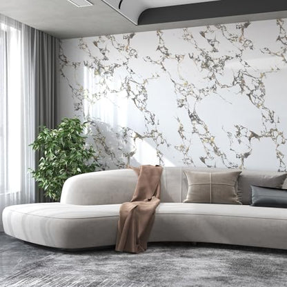 White Gold Marble Granite Contact Paper Kitchen Countertop peel and stick heat resistant wall paper 394x48inch widen Counter top Vinyl Wrap Waterproof Bathroom Wallpaper Carbon Rock Board wall sticker - color: White Gold, size: 48" x 394"