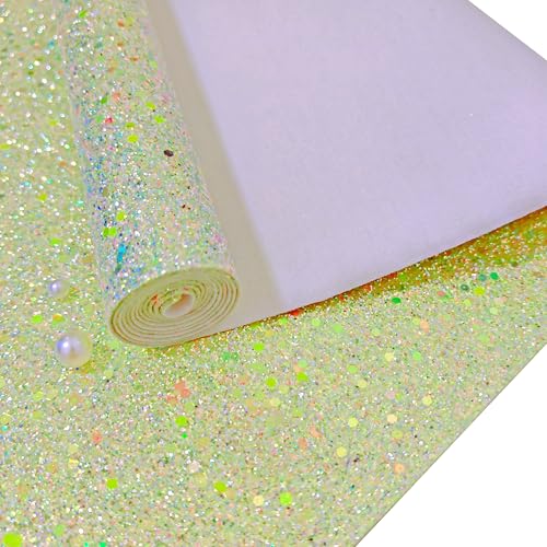 Meishu Spring Green Glitter Faux Leather Roll, 12 x 52 inches, Bright Lime Green Glitter Leatherette Sheets for Sewing(24018#13 Light Green) - color: 24018#13 Light Green