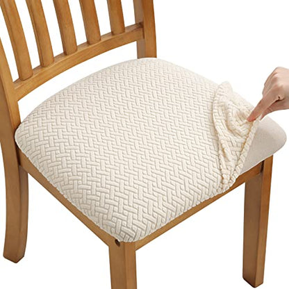 Fuloon Dining Chair Seat Covers Stretch Slipcovers, Set of 6, Beige - color: T-beige, size: Not Waterproof