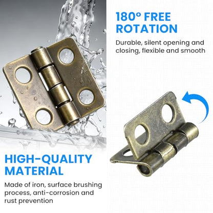 SDTC Tech 24-Pack Bronze Mini Hinges 13x12mm 180 Degree Rotation - color: bronze tone