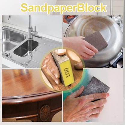 Romeda 8-Pack Sandpaper Block, 100 Grits Washable and Reusable Handmade Sanding Sponge, Drywall Sandpaper Blocks for Wooden Drywall Sheetrock and Metal Glazing - color: 100 Grits, size: 8-Pack