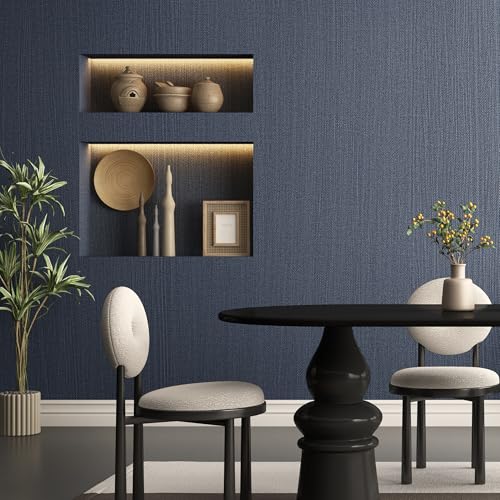Haimin Fabric Wallpaper 24" x 393" Peel and Stick Textured Contact Paper - color: Blue