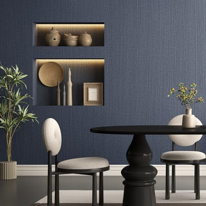 Haimin Fabric Wallpaper 24" x 393" Peel and Stick Textured Contact Paper - color: Blue