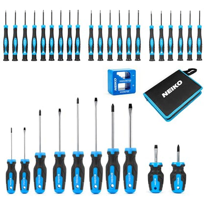 NEIKO 01379A Master Screwdriver Set, 32 Piece Magnetic Precision Screwdrivers, Phillips, Flathead, Slotted, and Torx Drivers, Includes Magnetizer and Demagnetizer, Small Magnetic Screwdrivers - size: Master Precision Set