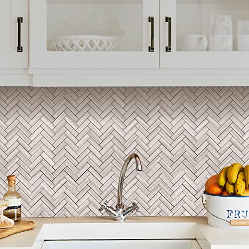 STICKGOO 10-Sheet Peel and Stick Backsplash, PVC Backsplash Tile, Herringbone Self Adhesive Wall Tile for Kitchen Bathroom, Laundry Room, Fireplace - color: Grey Serpeggiante