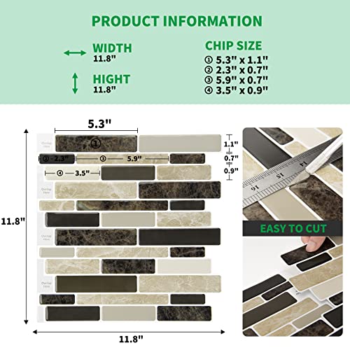LONGKING 10-Sheet Brown Peel and Stick Backsplash Tile for Kitchen, Vinyl Stick on Tile Stickers for Wall, Kitchen, Bathroom, Counter Top - color: Sandstone Brown