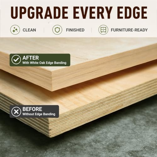 White Oak Edge Banding 3/4 Inch x 50 FT Roll - 8 FT+ Continuous Lengths - Pre-Glued Real Wood - Iron-On, Sanded Smooth Veneer Edging for Furniture & Large DIY Projects - color: White Oak, size: 3/4 in x 50 ft
