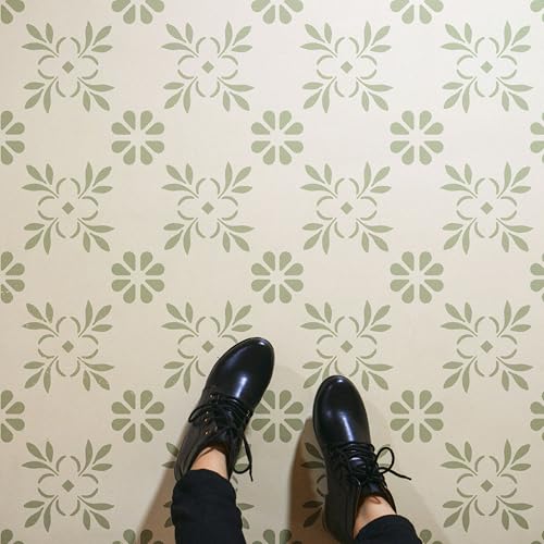 2 Pcs 12" x 12" Tile Stencil Painting Stencil for Walls and Floors - Reusable - Stencils for Painting - Stencil for Home Decor (Cottage Bloom) - style: Cottage Bloom