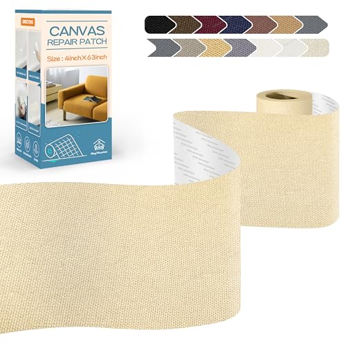 KING MOUNTAIN Canvas Repair Tape,Outdoor Gear Patch, 4×63 Inches,Waterproof,Self-Adhesive for Repairing Boat Covers,Sun Shades,Sofas,Tents,Lounge Chairs,Awnings (Beige) - color: Beige, size: Canvas-4"W×63"L