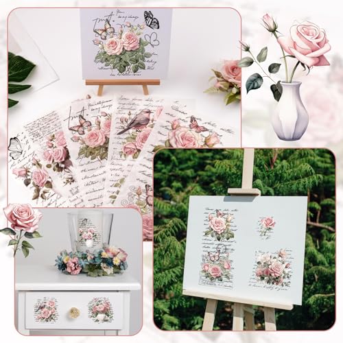 WANDIC 12 Sheets Retro Rub On Transfer Stickers,Pink Retro Flowers Decals Rose Stickers with Letters Furniture Windows Craft Wall Decals for DIY Scrapbooking,12 * 6in - color: Pink Flower, size: 12 Sheets