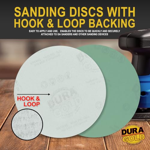 Dura-Gold 5" Green Film Sanding Discs, 400 Grit, Box of 50, Hook & Loop - size: 400-Grit