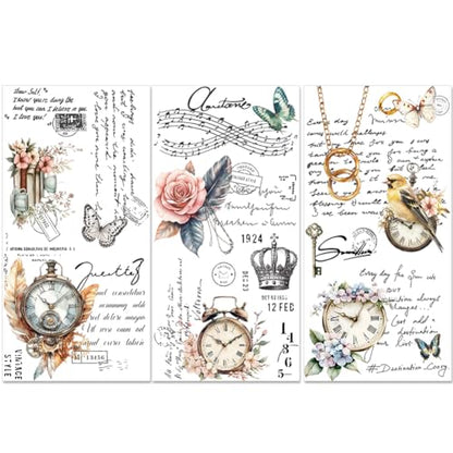 PLIGREAT 3 Sheets Retro Style Clocks Rub on Transfers for Crafts Flowers Birds Art Rub on Stickers for Furniture Wood Cabinet Ceramic Scrapbooking Decorative Transfer Stickers - style: Retro