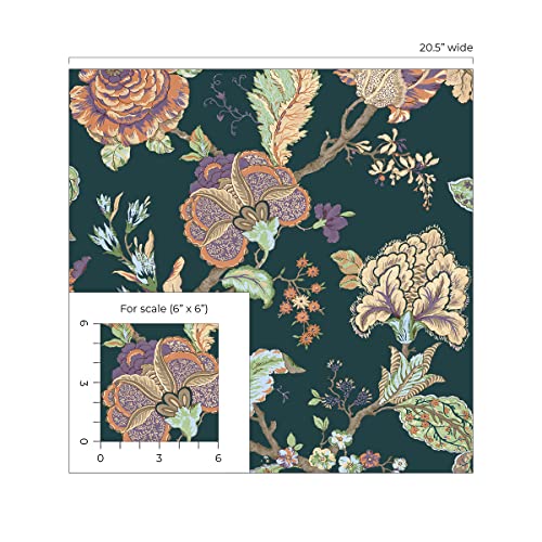 NextWall Kianna Jacobean Floral Peel and Stick Wallpaper (Victorian Jade) - color: Victorian Jade