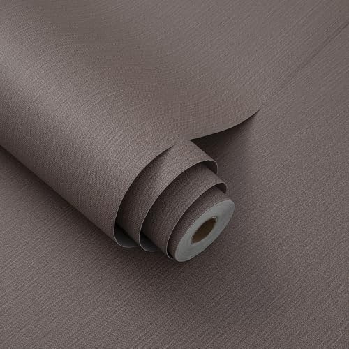 24"x393" Brown Fabric Peel and Stick Linen Textured Wallpaper - color: Dark Brown