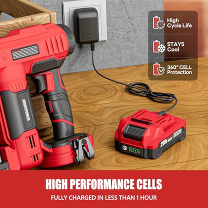 ALLOYPOWER 2 in 1 Cordless Brad Nailer/Electric Stapler with 2.0Ah Battery and Charger,1000pcs Nails and 500pcs Staples Included for Home Improvement & Woodworking
